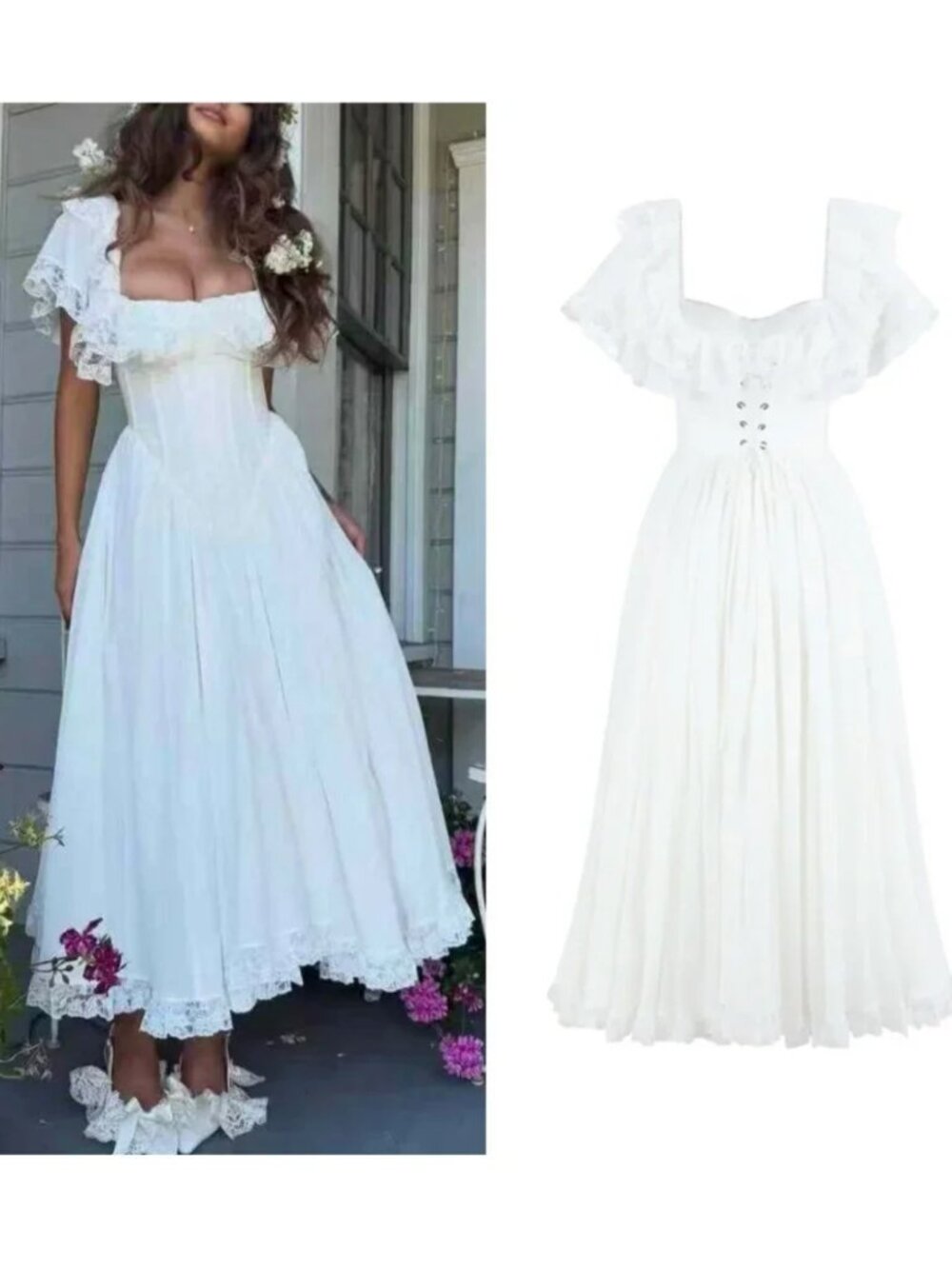Selkie The Ivory Cupid Midi Dress White Lace Party Wedding Medium Classic - Picture 14 of 15
